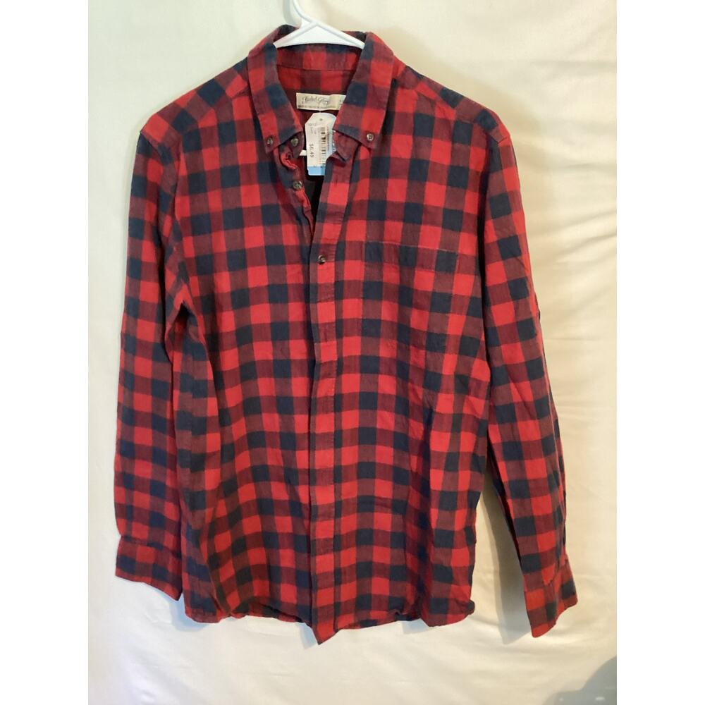 2609 Faded Glory Mens Long Sleeve Flannel Shirt Red/Black Size Small 34-36